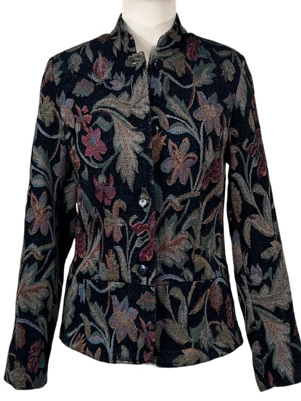 Portrait Vintage Botanical Floral Tapestry Peplum Blazer Jacket Size M
